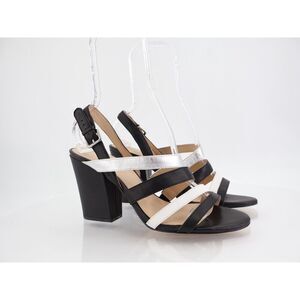 Botkier Sera Caged Heel Sandal Black Silver Leather Chunky Heel Size 10